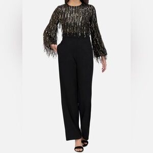 NWT Eliza J Black Jumpsuit with Gold/Black Sequins